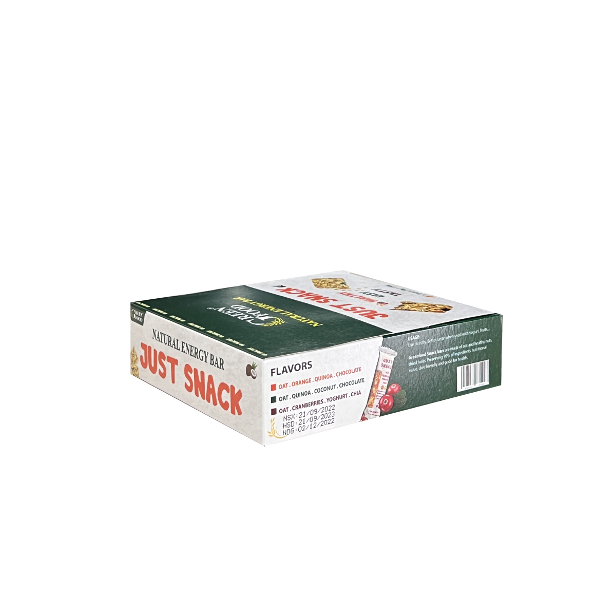 Ngũ Cốc Yến Mạch Chile JUST SNACK Vị Dừa, Hạt Diêm Mạch Quinoa, Sô Cô La - ăn vặt tiện lợi, dinh dưỡng phù hợp cho người ăn kiêng, nhập khẩu chính hãng từ Chi-lê.