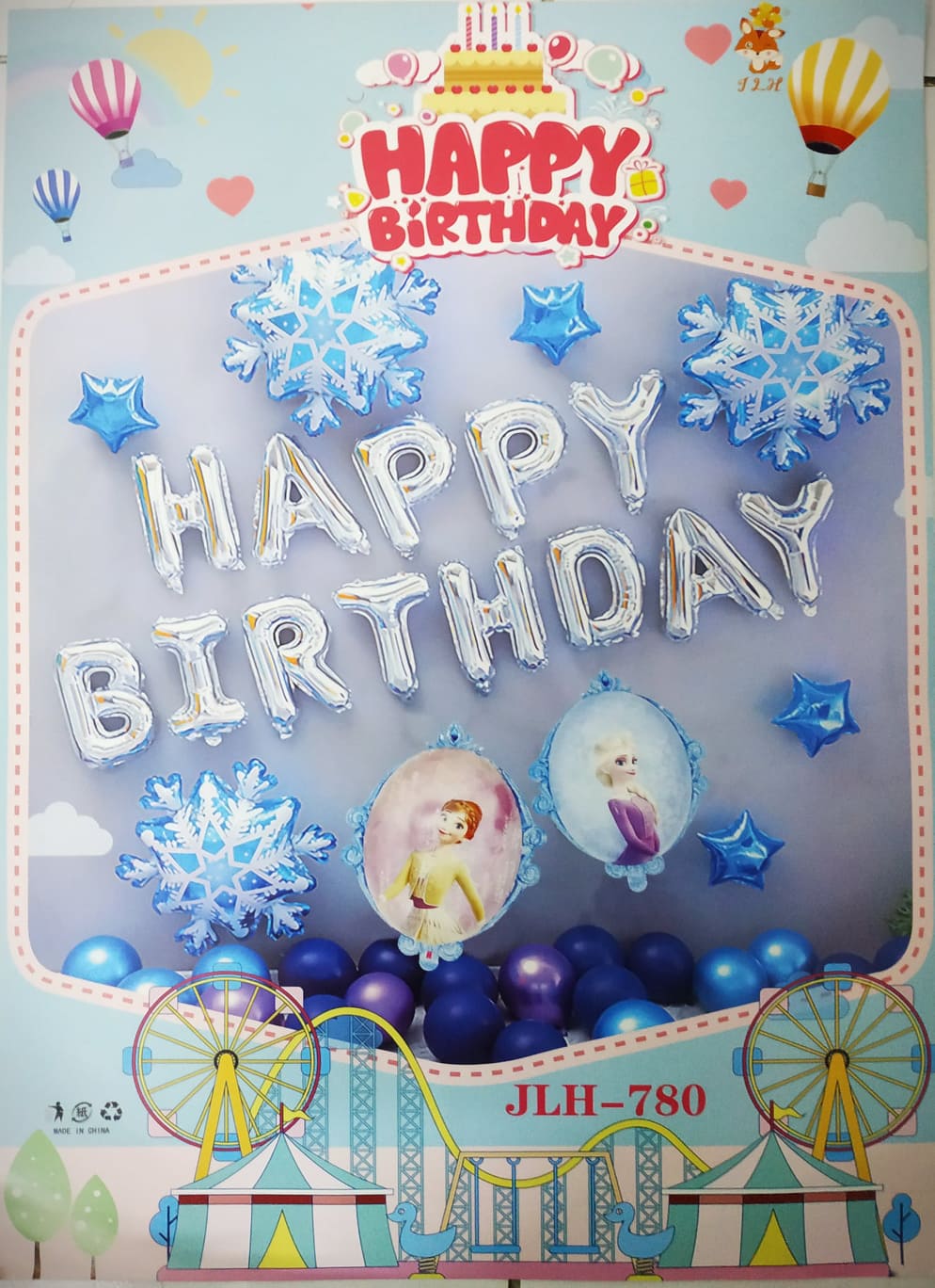 Set bong bóng trang trí sinh nhật, sự kiện cho bé chủ đề Nữ hoàng Băng giá Frozen Elsa, Anna và Bông tuyết (tặng kèm phụ kiện treo bóng)