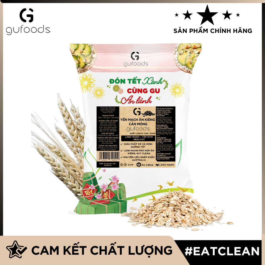 Yến mạch tươi cán mỏng (cán dẹt) GUfoods - Ăn kiêng, Giàu chất xơ, Hỗ trợ giảm cân, Tập gym, Eat clean