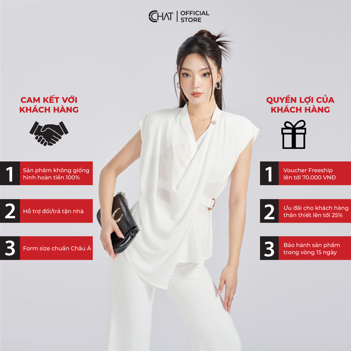 Áo Kiểu Nữ Dáng Suông Phối Đai Nẹp Kim Loại Trang Trí 53ANV8010ST