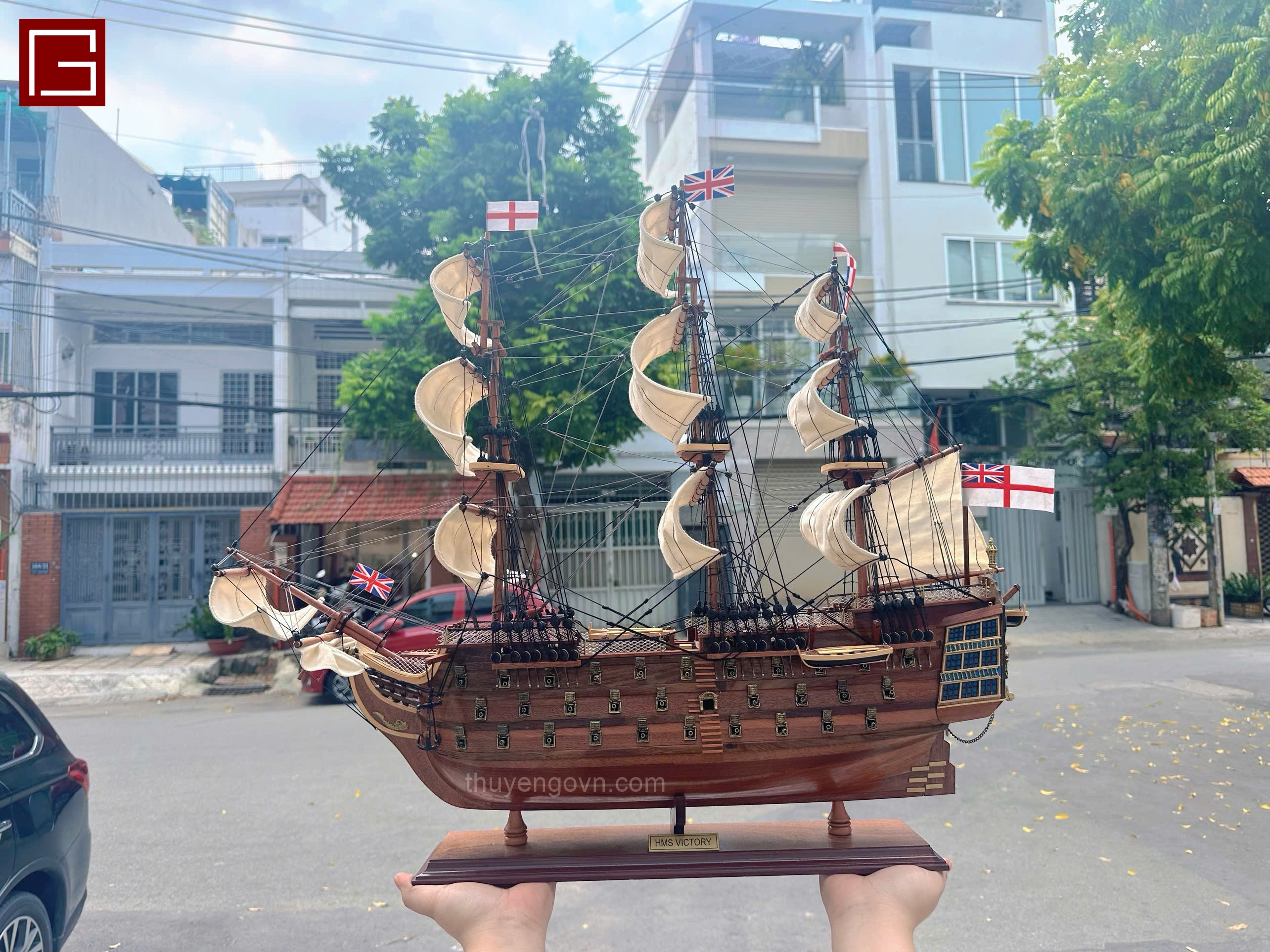 Mô Hình Thuyền Gỗ Phong Thủy Gia Nhiên, Thuyền Buồm Gỗ HMS VICTORY chất liệu gỗ tràm chuẩn xuất khẩu