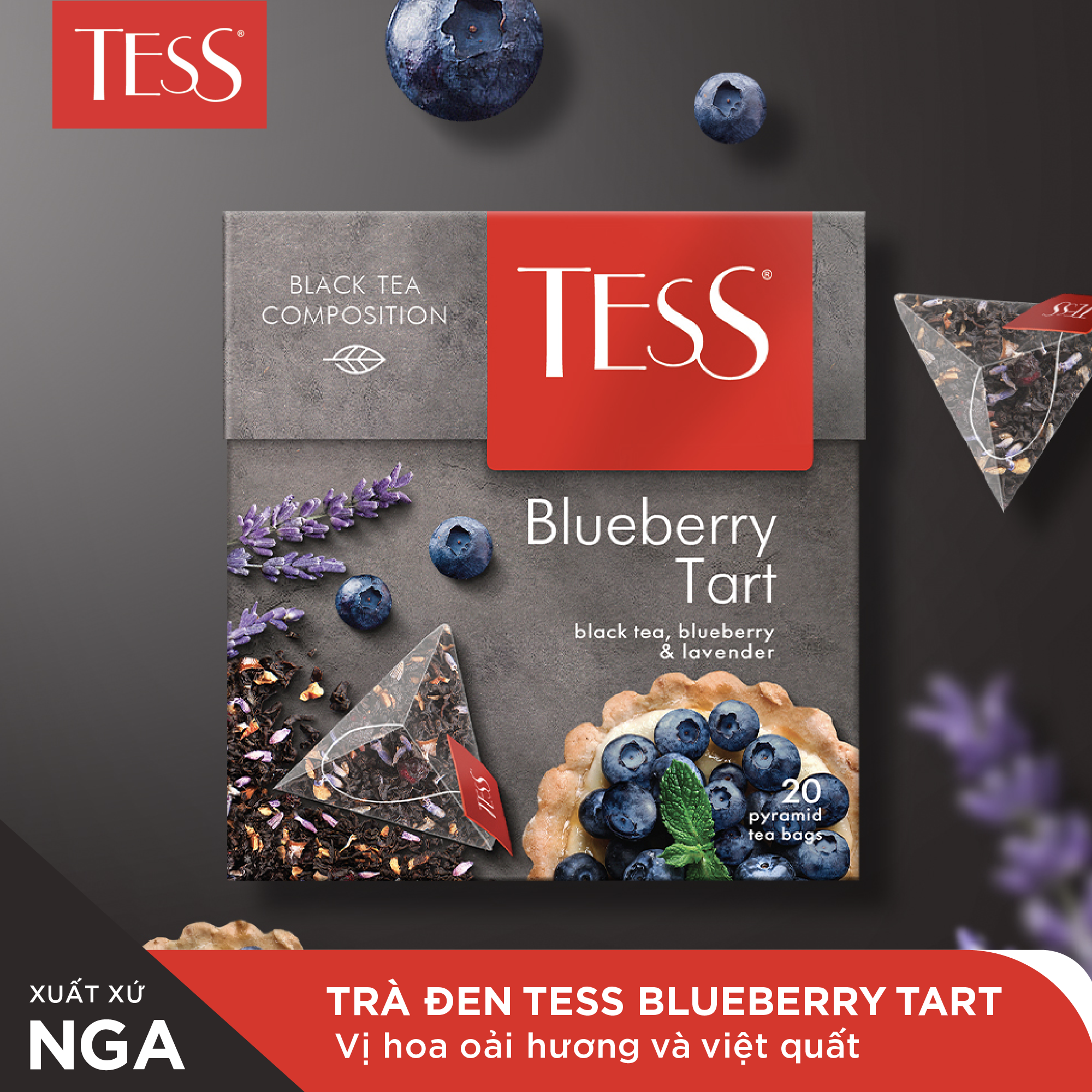 Set 3 hộp trà Tess Sweet Tea hương ngọt 20 gói/hộp