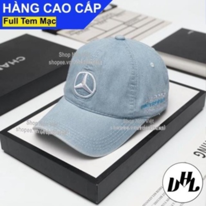 Mũ Lưỡi Trai Nón Kết Thêu Logo Merce.des Vải Jeans Màu Xanh Nhạt Form Đứng Thời Trang Cao Cấp Vừa Mọi Size
