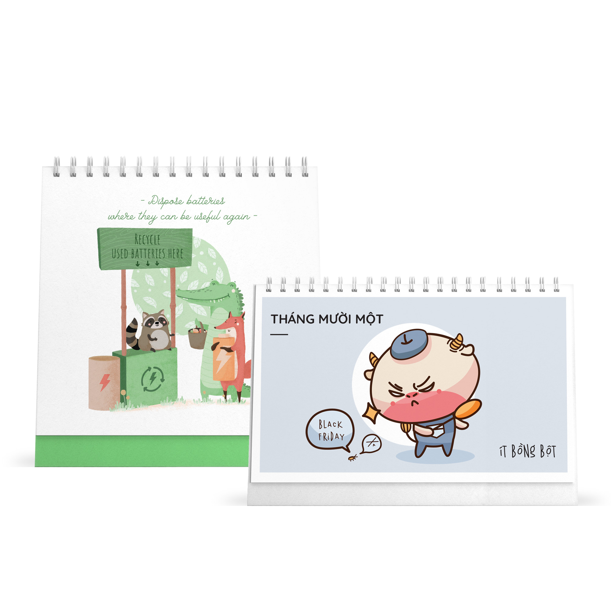 Combo lịch bàn SDstationery 2021 - Lịch ngang chữ nhật HỨA SỐNG TỐT (con trâu) và Lịch đứng vuông LIVE GREEN (sống xanh)