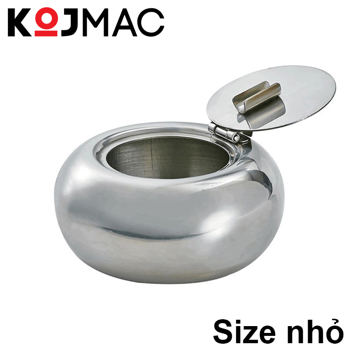 Gạt Tàn Thuốc Có Nắp Bằng Thép Không Gỉ KOJMAC Ashtray NTA045 - Hàng Nhập Khẩu ( Cao Cấp 2 Size Nhỏ mini &amp; Lớn, Kim Loại Mạ Inox Sáng Siêu Bền, Gạc Tàng Lá Khi Hút An Toàn Đậy Kín Mùi Giá Rẻ, Để Bàn Phòng Khách Sang Trọng )