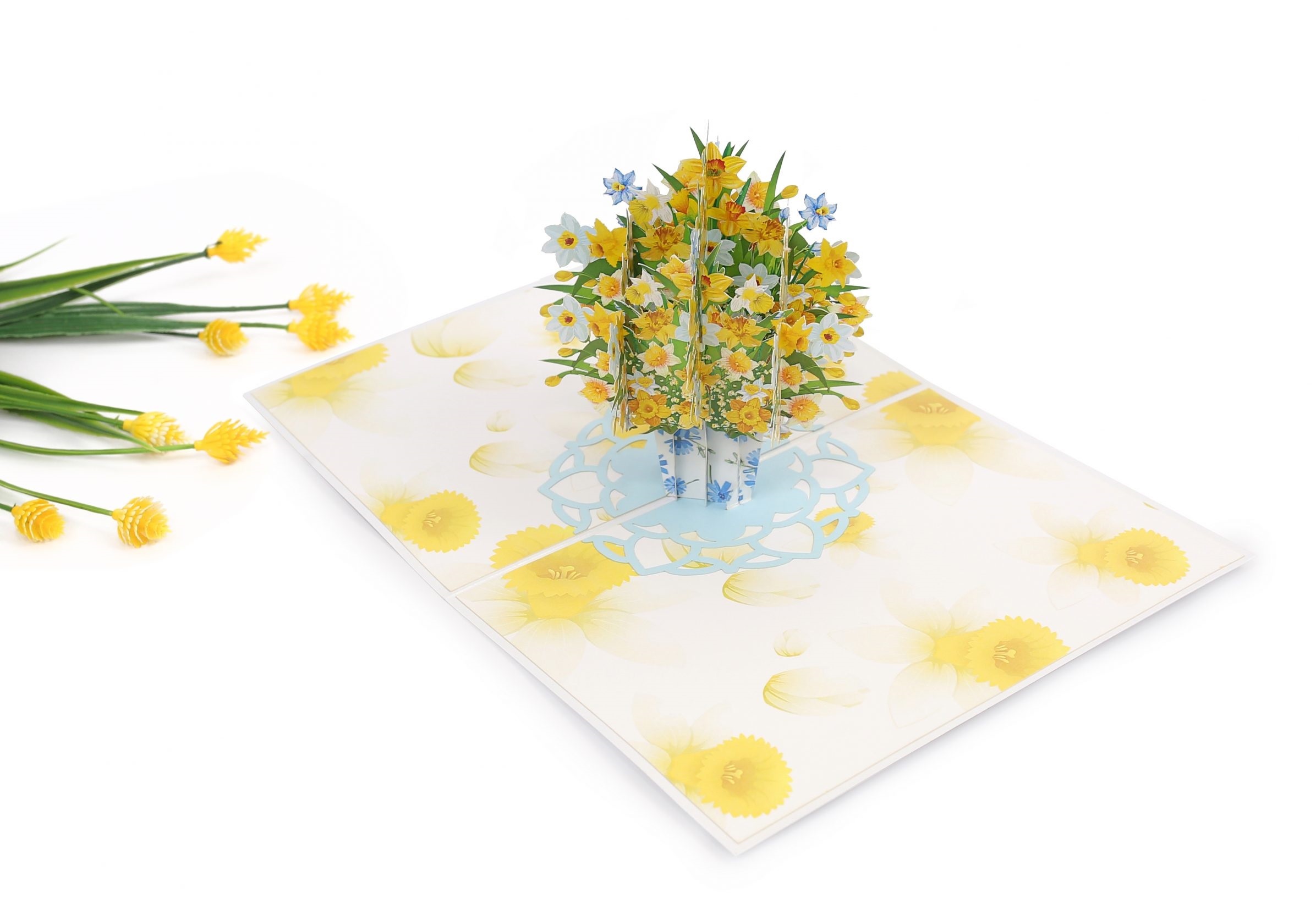 F27 -  Thiệp 3D Bình Hoa Thủy Tiên Vàng – Daffodil Bouquet – Pop Up Card Viethands Giftshop