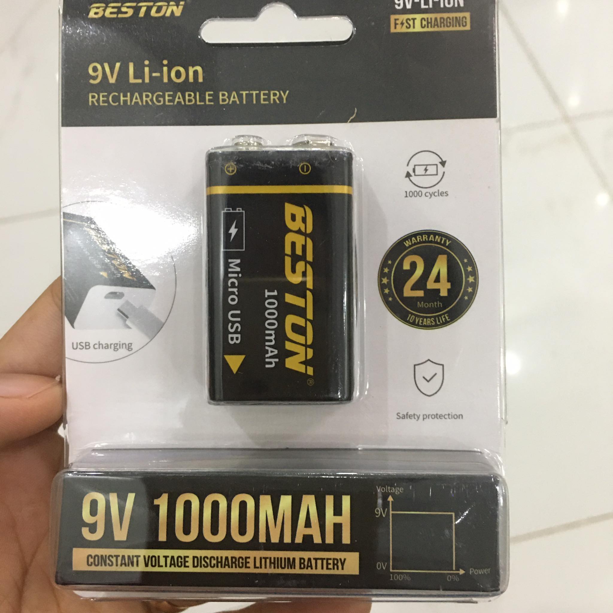 Pin sạc 9v Beston cao cấp dung lượng cao 1000mAh sạc trực tiếp bằng cáp micro USB - Hàng nhập khẩu