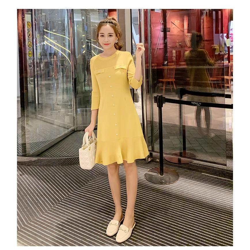 Đầm cho con bú - đầm sau sinh - Dáng suông đuôi cá - Chất len - Khóa dọc ngực - lên dáng gọn - sau sinh