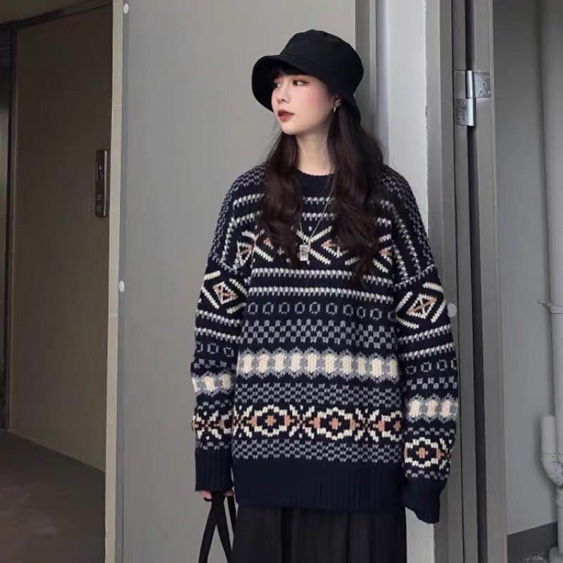 Áo khoác len Áo len thổ cẩm dáng rộng oversize phong cách Hàn Quốc trẻ trung năng động
