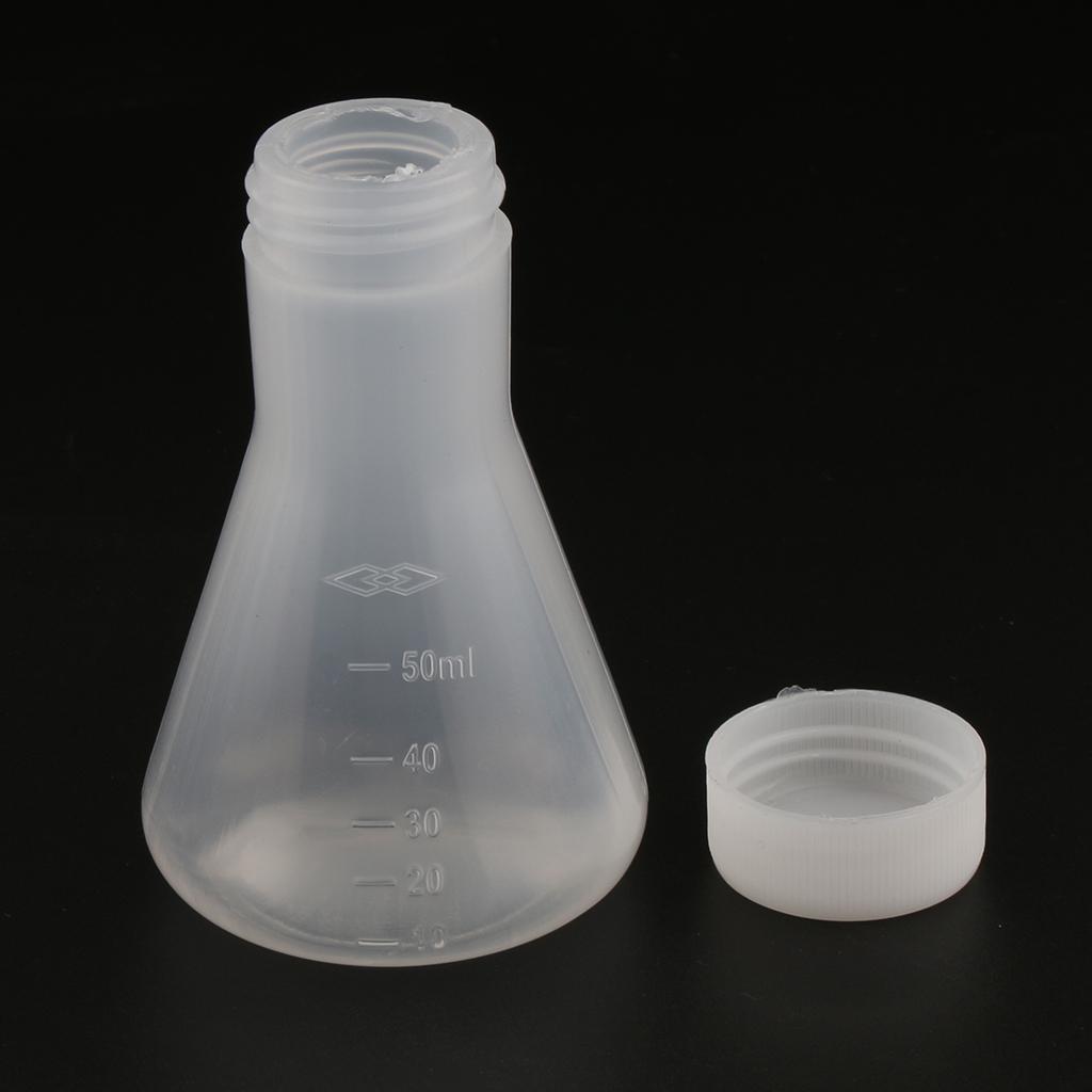 2x2 Pcs Lab Experiment Graduated Plastic Conical Flask Erlenmeyer w/ Cap 50mL