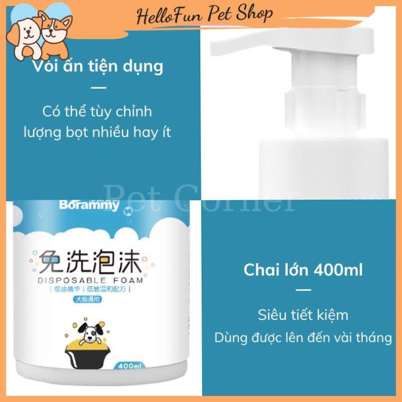 Sữa tắm khô cho chó mèo Borammy dạng bọt giúp khử mùi, diệt khuẩn và dưỡng lông