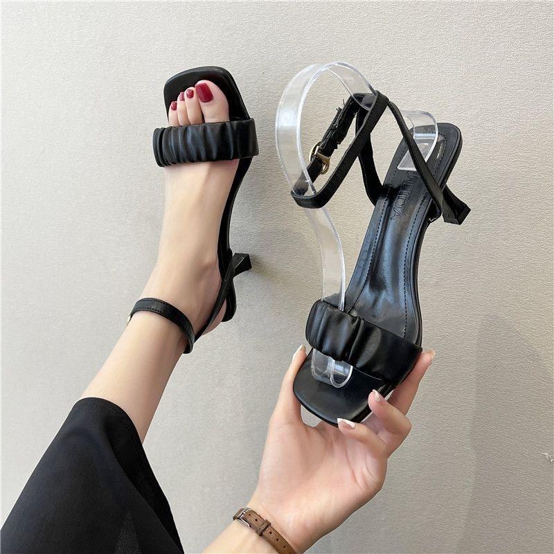 Giày cao gót, sandal nữ quai ngang nhún bèo 7p