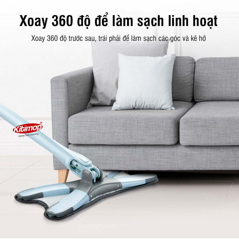 Cây lau nhà tự vắt loại X, lau khô lau ướt xoay 360 độ linh hoạt Kitimop-DRY