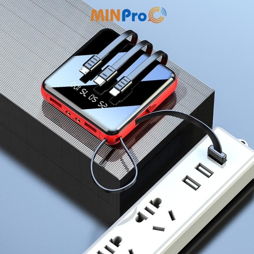 Pin sạc dự phòng 20000mAh mini, nhỏ gọn, tặng kèm dây cáp 3 đầu hình vuông - MINPRO