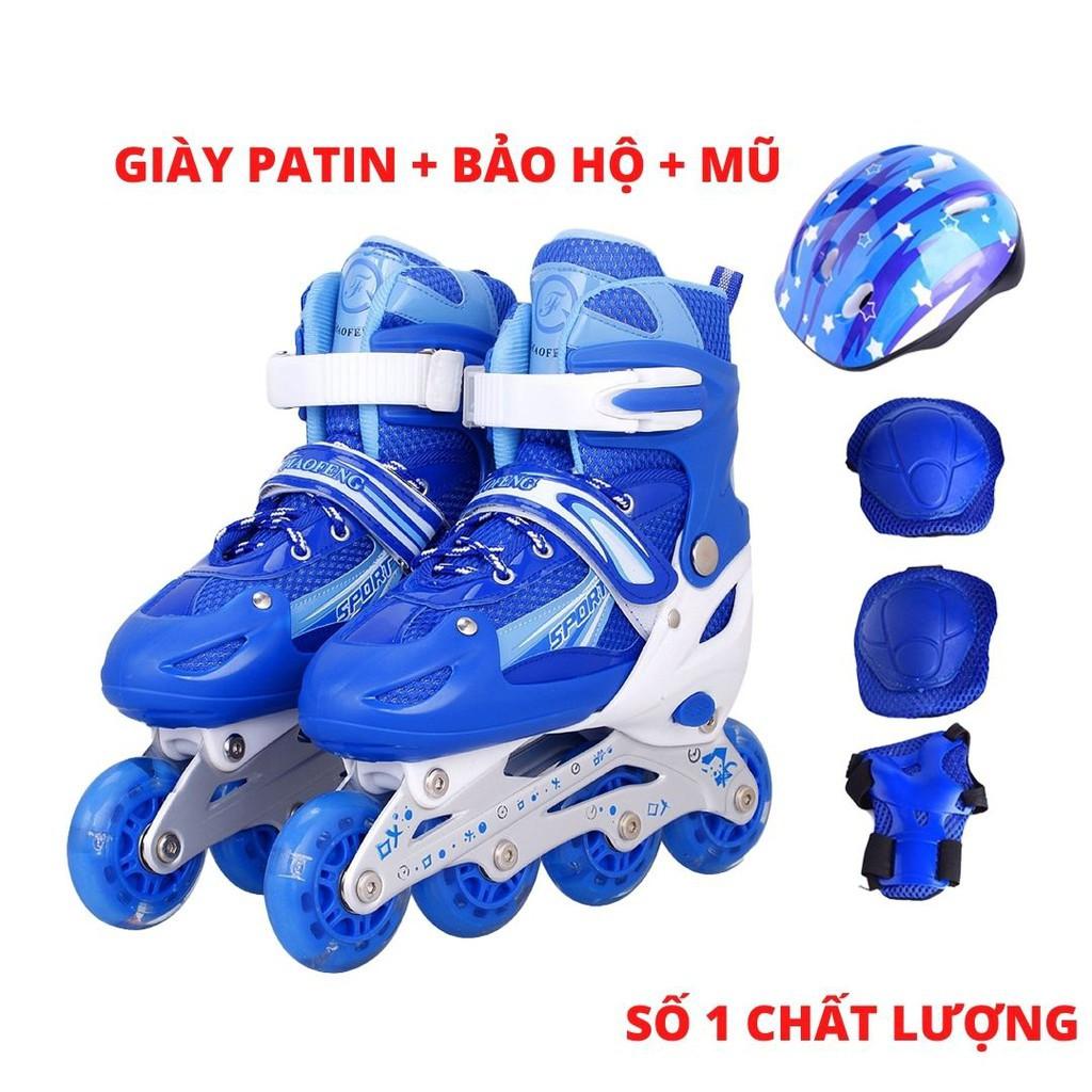 (ẢNH THẬT)-Giày Trượt Patin Trẻ Em 4 Bánh Dọc - Giày Trượt Patin Thể Thao Cao Cấp + Bộ Bảo Hộ Toàn Diện (Chân, Tay, Mũ