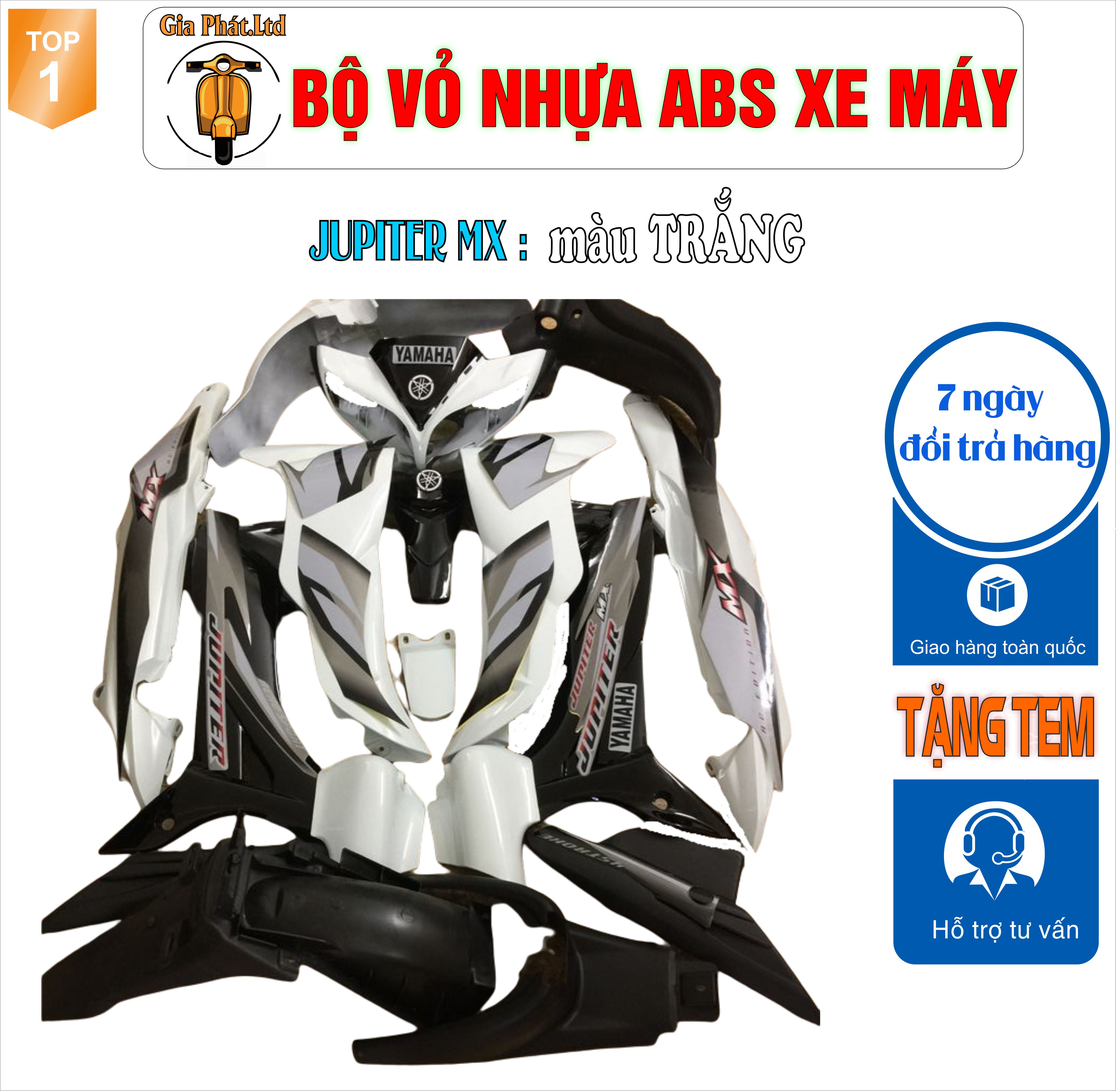 [ Tặng tem] Bộ dàn áo xe màu TRẮNG gắn Jupiter MX, nhựa ABS nguyên sinh cao cấp