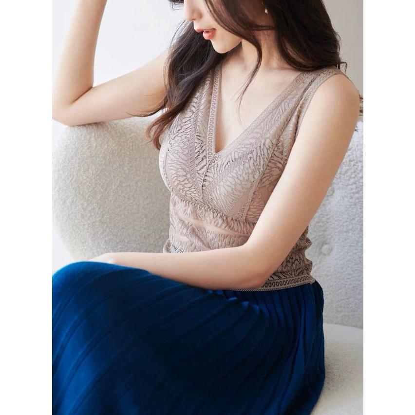 M187. Áo 2 dây ren sẵn đệm ngực kiểu nữ sang chảnh, áo ren mặc trong vest dáng dài