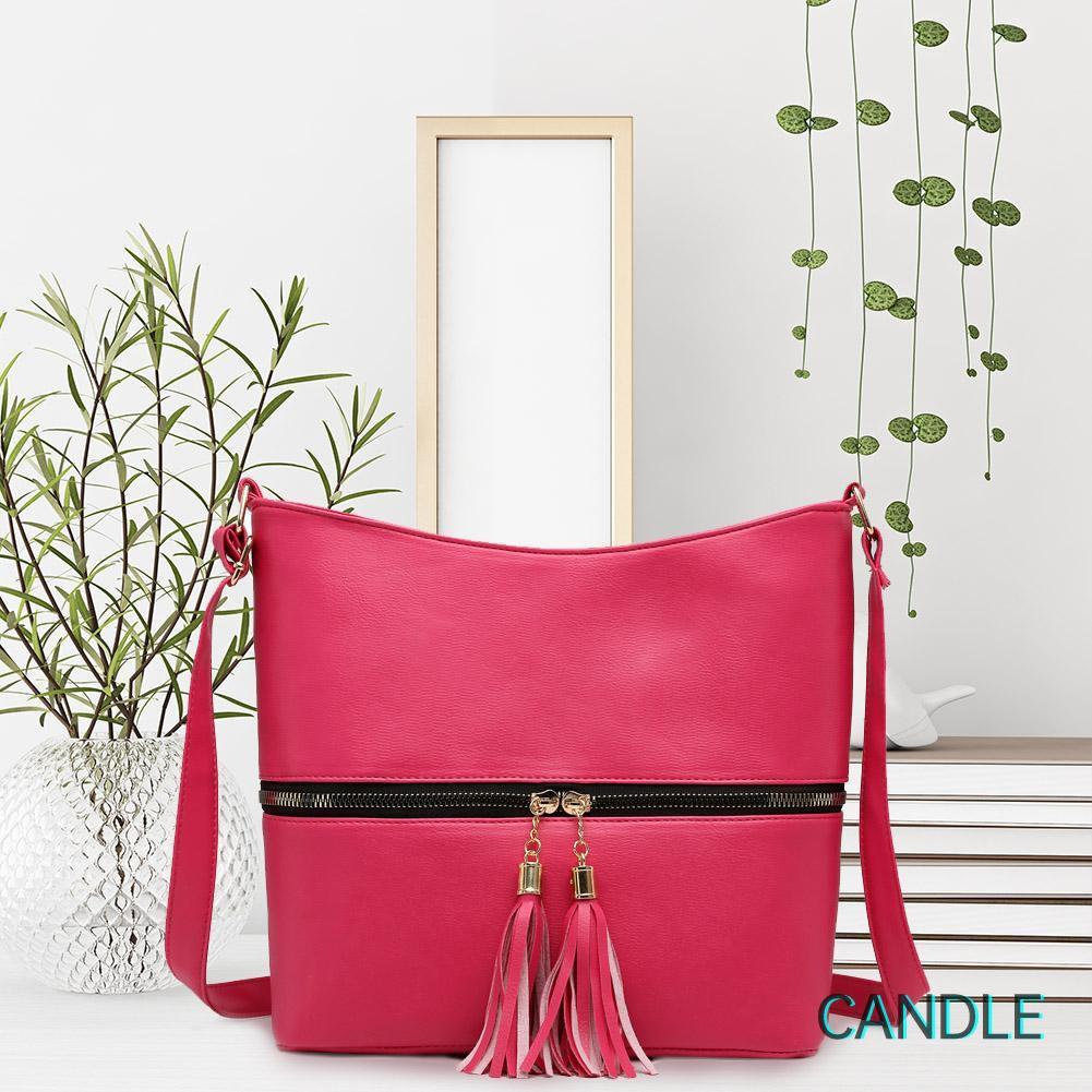 Túi Da Đeo Chéo Màu Trơn Phối Tua Rua