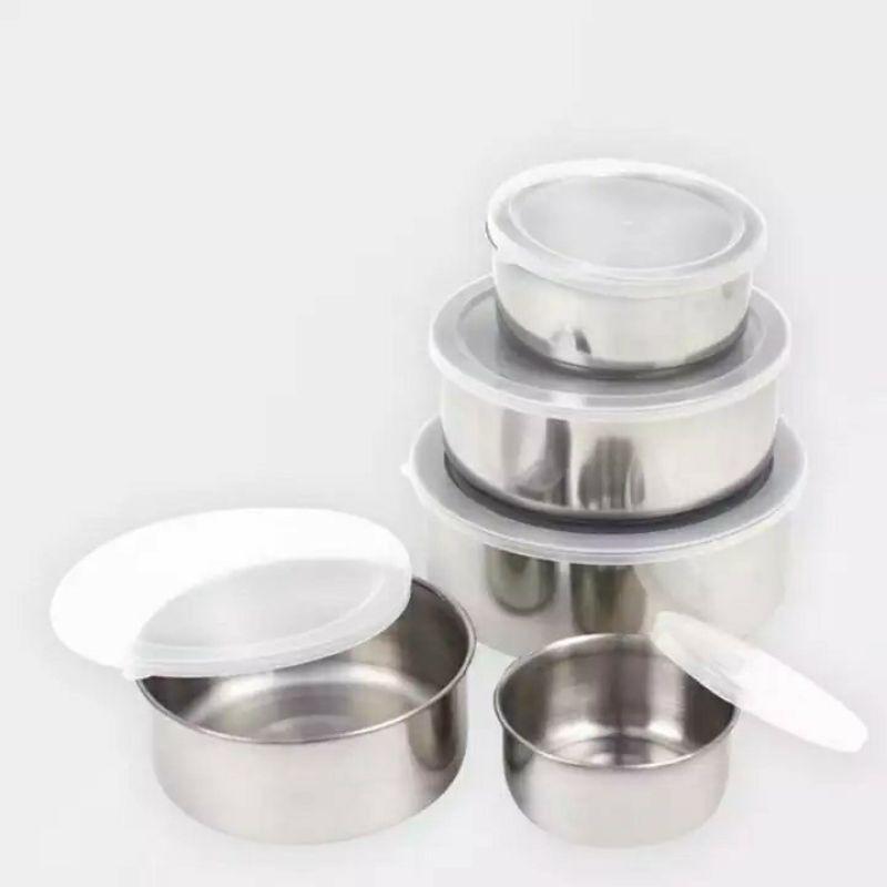 Bộ 5 thố inox có nắp - 5 bát inox đựng thực phẩm
