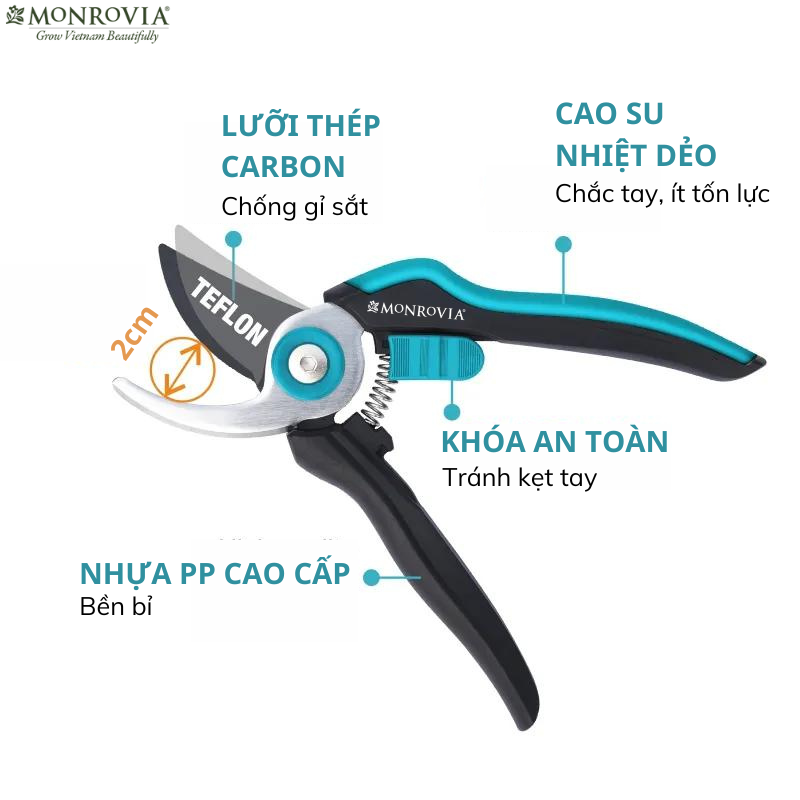 Kéo cắt cành MONROVIA, tỉa cây cảnh, lưỡi thép carbon cao cấp, siêu bén, độ bền vượt trội, chống gỉ sét, chống mài mòn