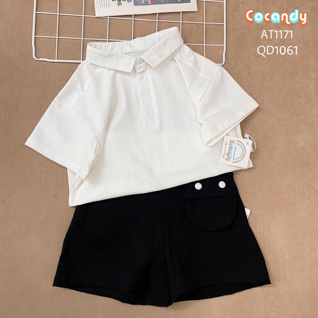 Set đồ cho bé- Áo cộc thun trắng có cổ và quần đũi đen cho bé của COCANDY mã AT117100, QD106104( chưa kèm cà vạt