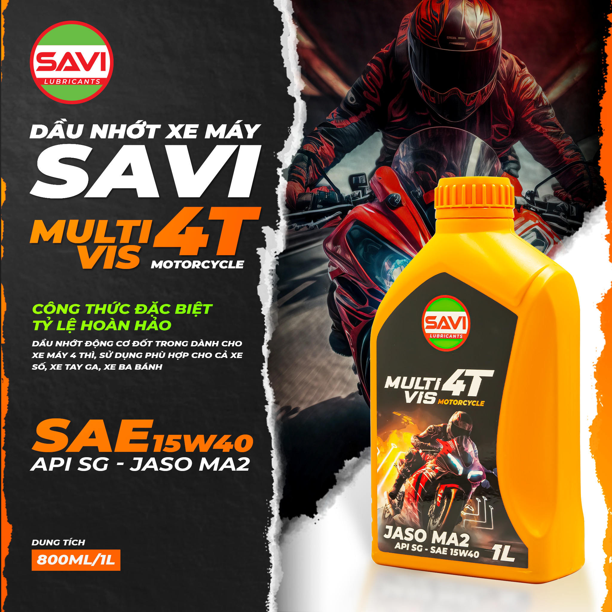 Nhớt Xe Máy Giá Rẻ SAVI 15W40 Cho Xe Số/Tay Ga/Ba Bánh SX Từ Dầu Gốc Có Kiểm Định Chất Lượng