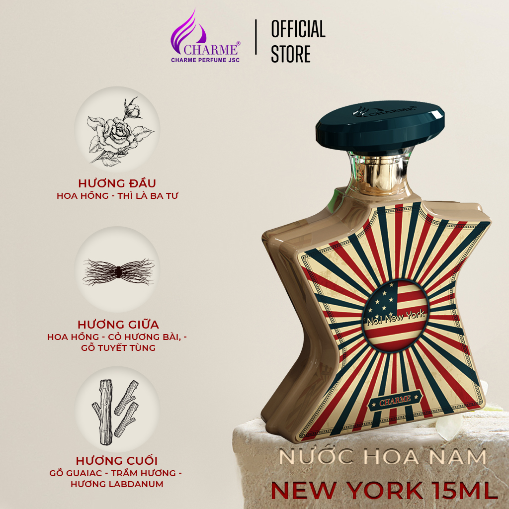 Nước hoa unisex cao cấp, Charme N0.1 NewYork, kết hợp gợi cảm, mùi hương gỗ và hương cay nồng, 15ml