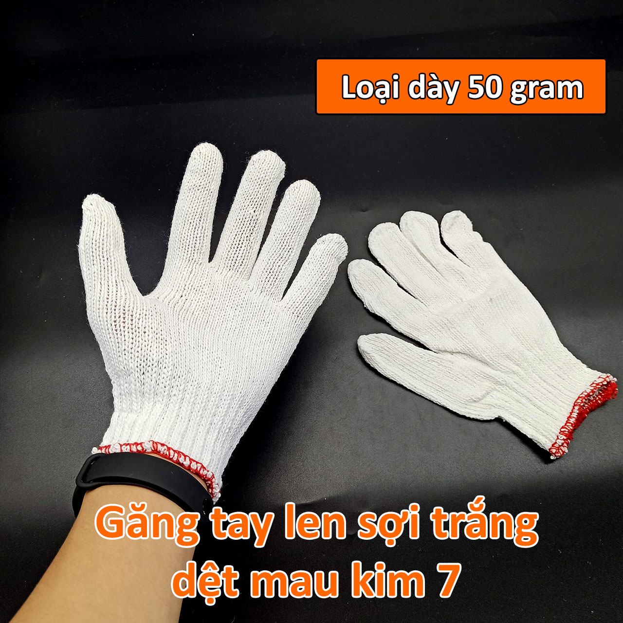 Găng tay sợi len trắng 50gram dệt thưa kim 7