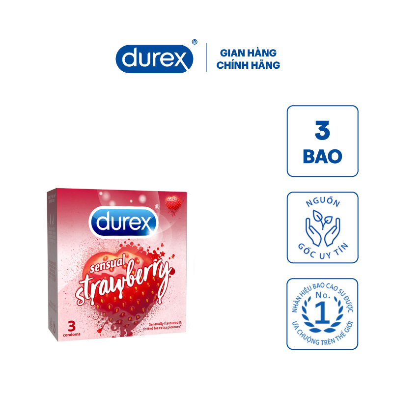 Hình ảnh Bao cao su Durex Sensual Strawberry hộp 3 bao