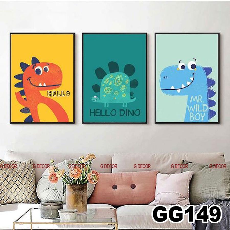 Tranh treo tường canvas 3 bức phong cách hiện đại Bắc Âu 147, tranh ainime trang trí phòng bé, phòng khách, phòng ngủ