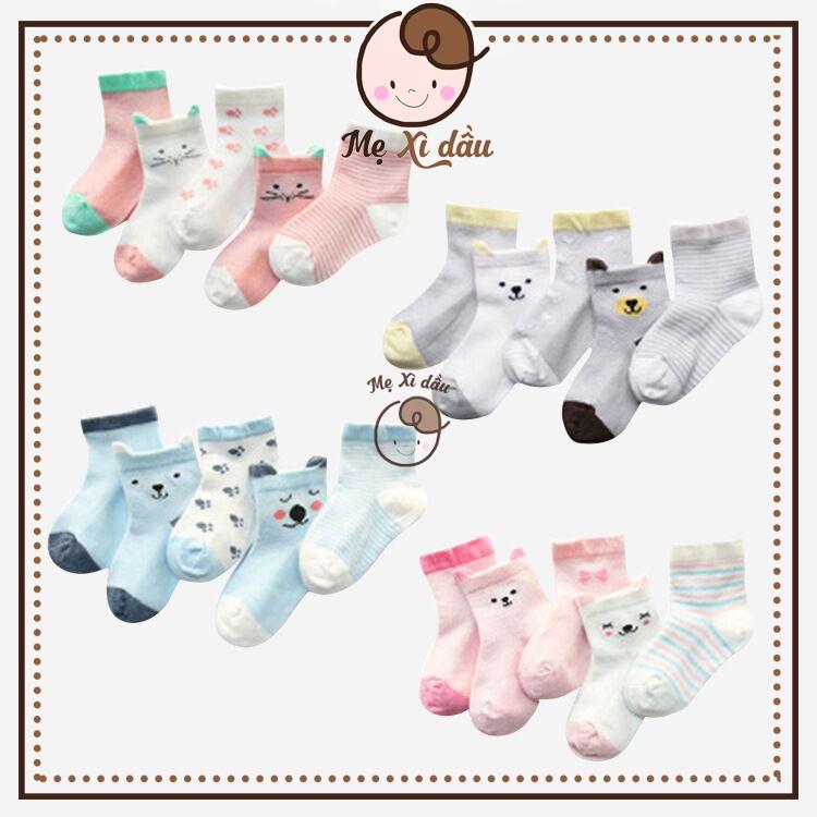 Shop mẹ xì dầu Set 5 đôi tất lưới cổ dài điều hòa chống trượt chất cotton co giãn cho bé