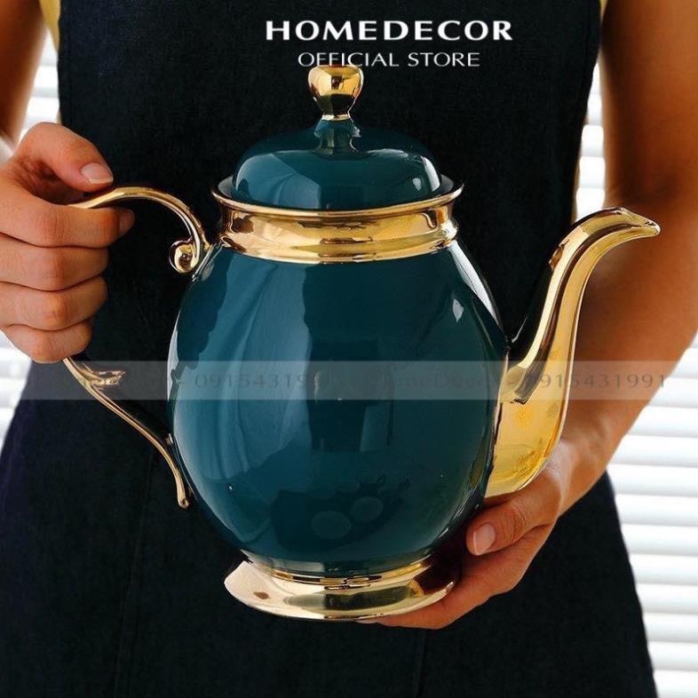 Bộ ấm Chén Sứ Xanh Cổ Vịt ̂́ Kèm Giá Treo