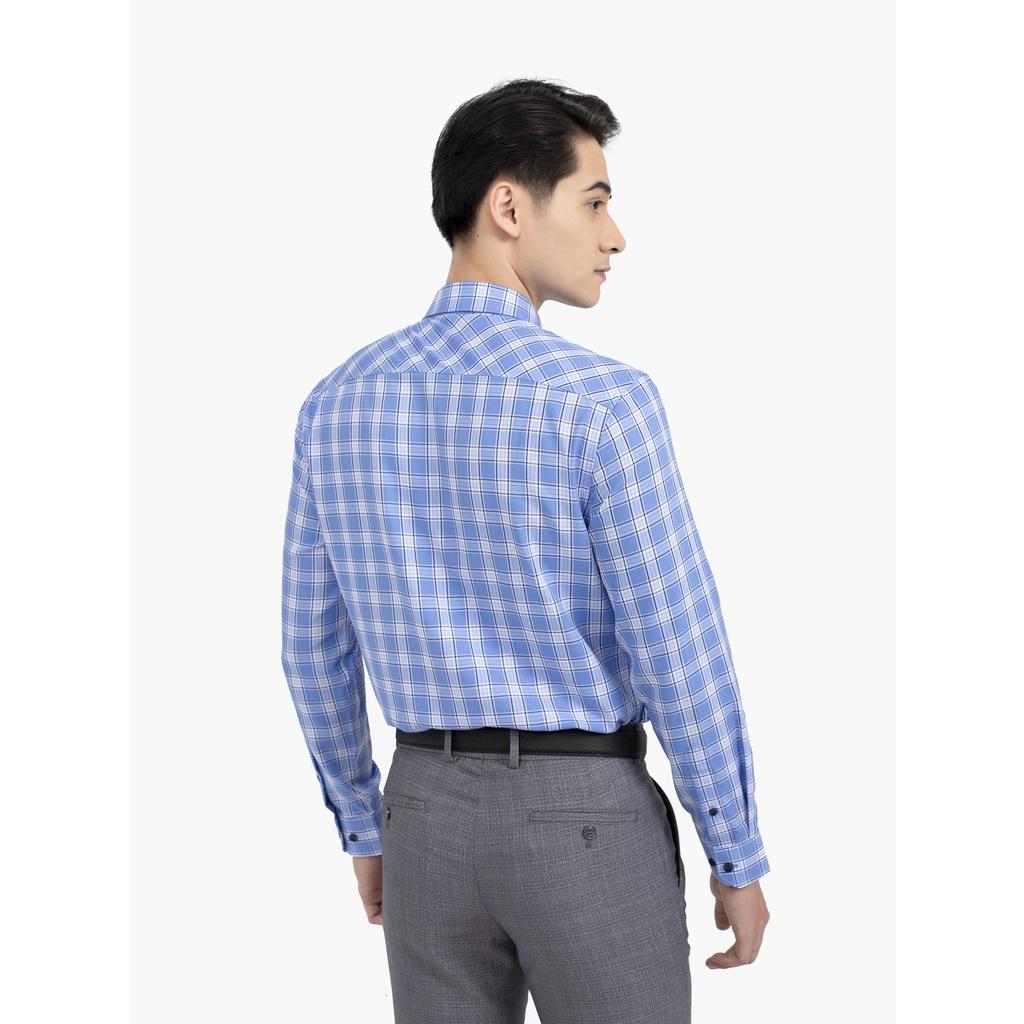 Áo sơ mi nam dài tay ARISTINO dáng Slim fit ôm vừa vặn, họa tiết kẻ ô trắng xanh lịch lãm - ALS34501