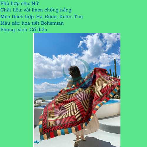 [MẪU MỚI]- Khăn choàng boho đi biển thổ cẩm nữ 180x90cm -Khăn quàng cổ du lịch mùa hè che nắng, khăn cotton khổ lớn