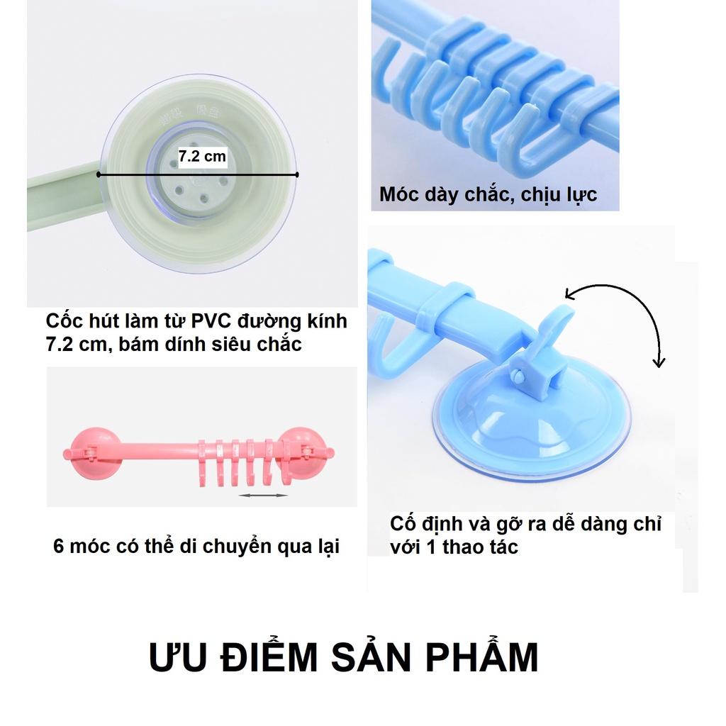 Móc treo đồ hút chân không loại 6 móc Giá treo đồ hít tường dùng cho nhà bếp và toilet