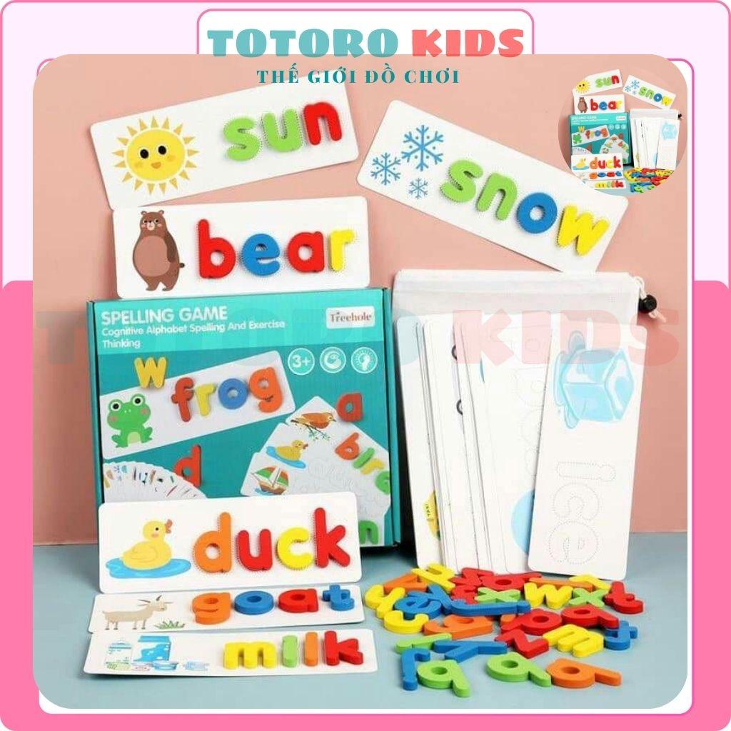Đồ chơi giáo dục ghép hình bộ chữ gỗ Spelling Game Superbee học đánh vần tiếng anh kèm 28 thẻ từ vựng KT 25×21cm