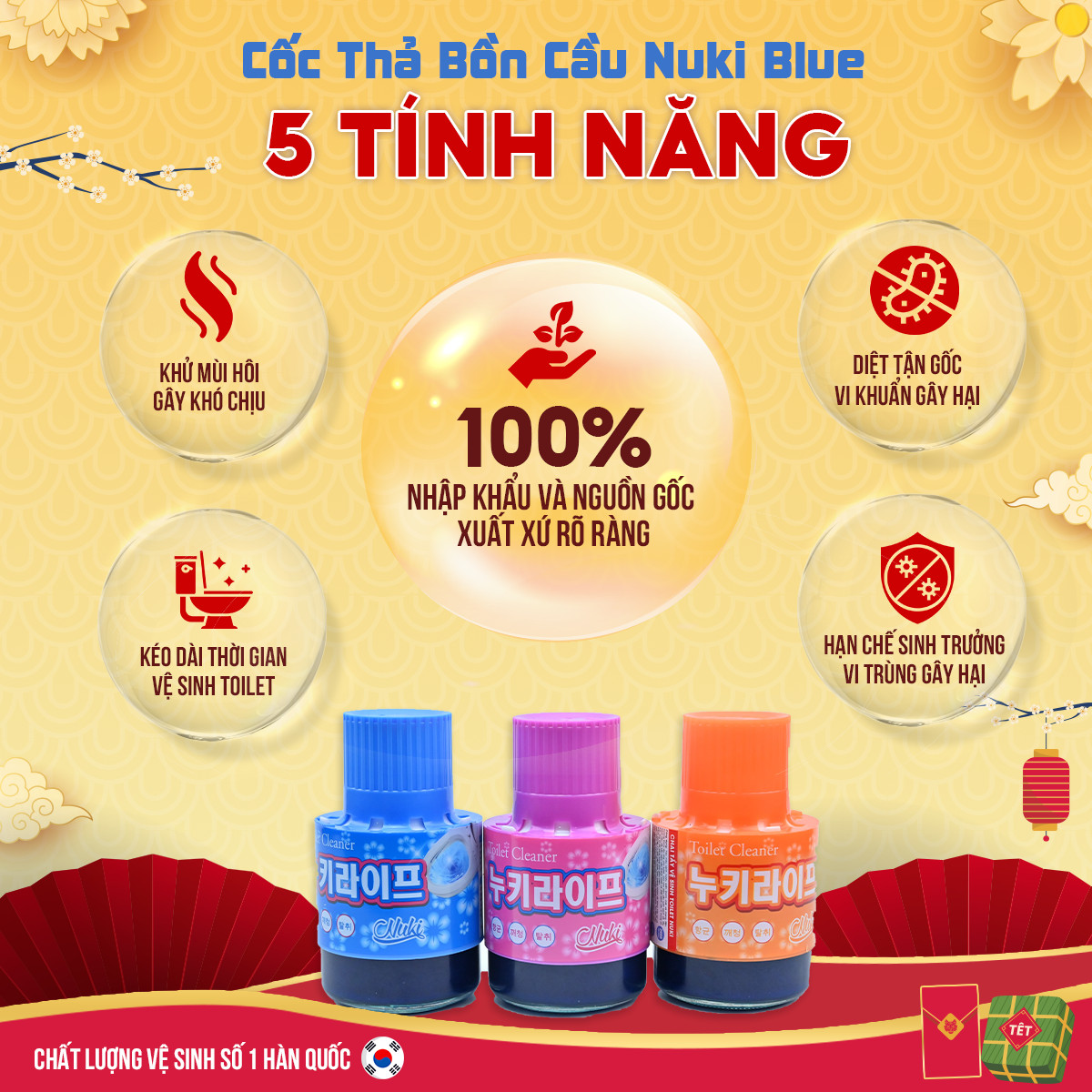 Cốc Thả Bồn Cầu Nuki Tẩy Vệ Sinh, Khử Mùi và Làm Sạch Diệt Khuẩn Bồn Cầu