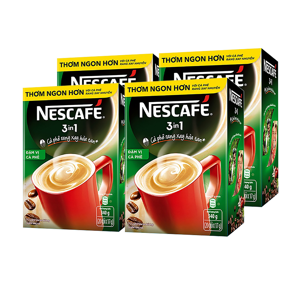 Combo 4 hộp NESCAFÉ 3IN1 Công thức cải tiến - Vị rang đậm  - Hộp 20 gói x 16g - [Tặng bộ 4 chén sứ Nescafé]