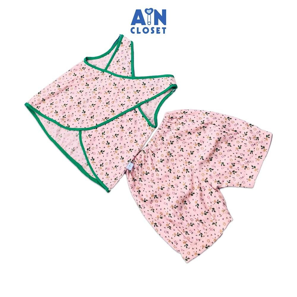 Bộ quần áo ngắn bé gái họa tiết Hoa nhí hồng túi xanh - AICDBG2SFD4Z - AIN Closet