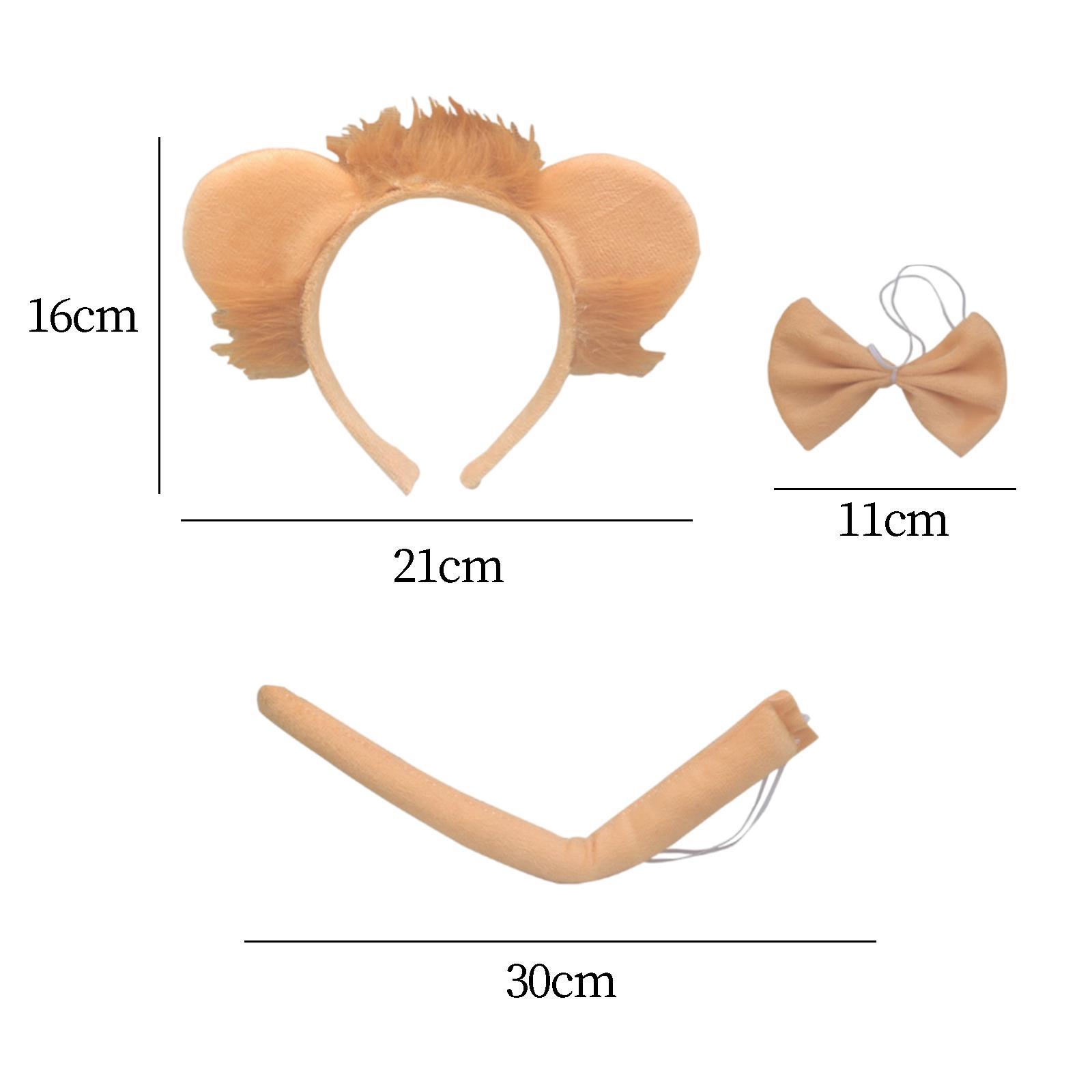 Lion Tail Ears Costume Set Headdress Cosplay Kids Adults Props Bow Tie Gloves Headband for Stage Performance Halloween Animal Themed Parties