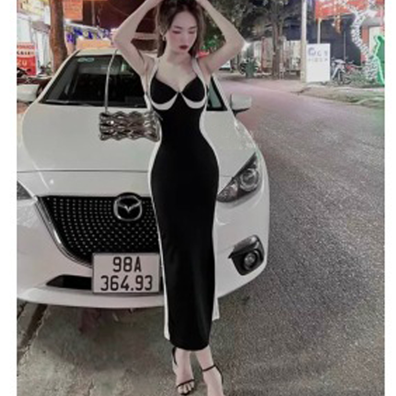 Đầm Body 2 Dây Phối Cut Eo Siêu Hot, Đầm Body Cúp Ngực Cut Eo