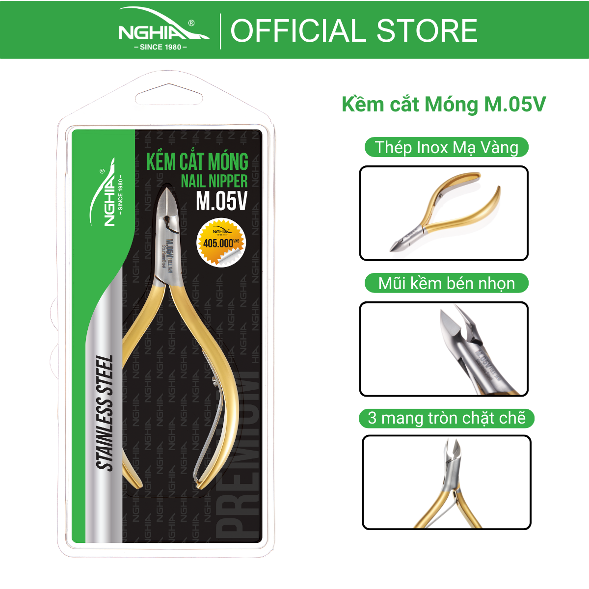 Kềm cắt móng thép không gỉ M-05V Kềm Nghĩa