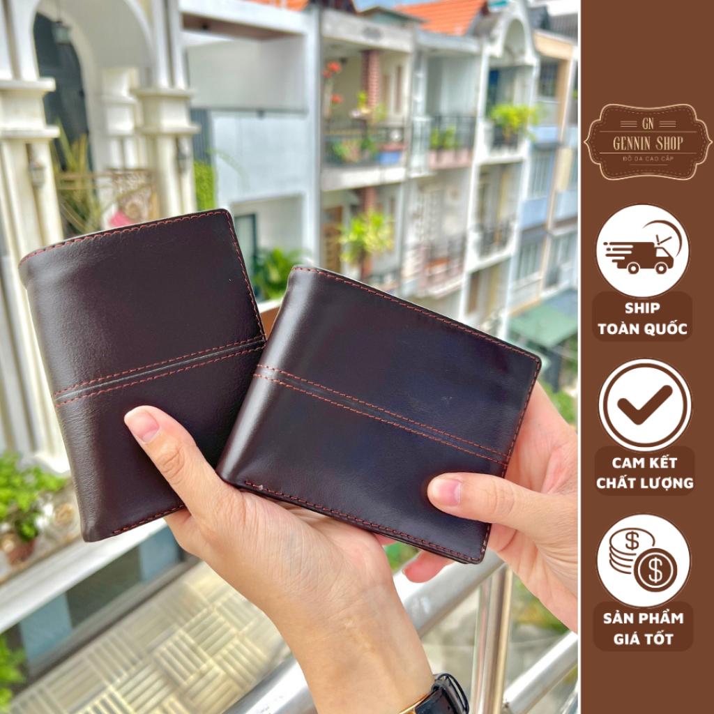 Ví Nam Da Bò Nappa Phối Chỉ Tc - Ví Da 2 Kiểu Đứng Ngang 12x 9.x 2.5 cm GENNIN STORE