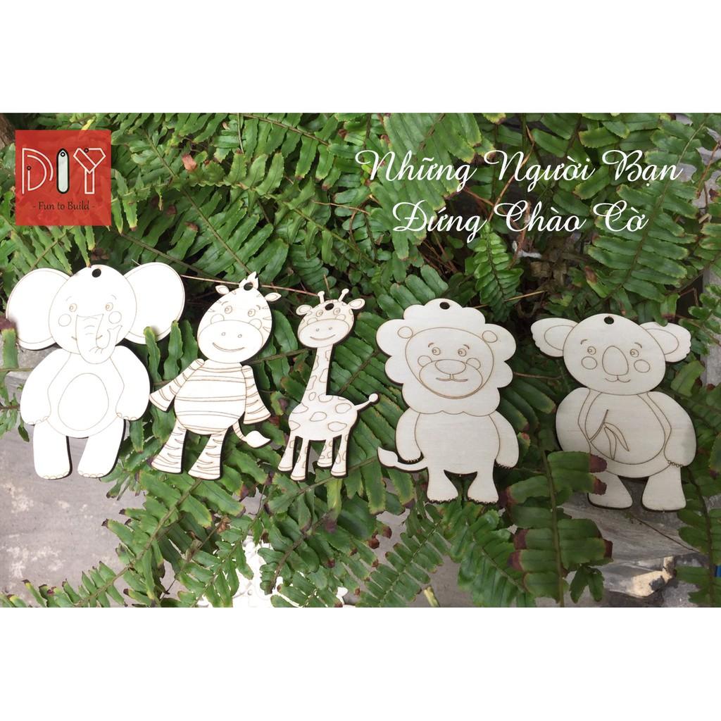 Set Tô Màu Gỗ tặng kèm dây treo chủ đề Động Vật và phương tiện giao thông