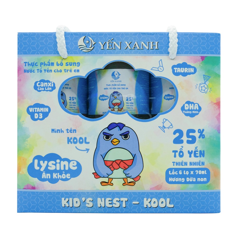 25% tổ yến - Thực phẩm bổ sung: Nước tổ yến chưng dành cho trẻ em Kid's nest - Kool hương dừa non - YẾN XANH - Lốc 6 lọ x 70ml