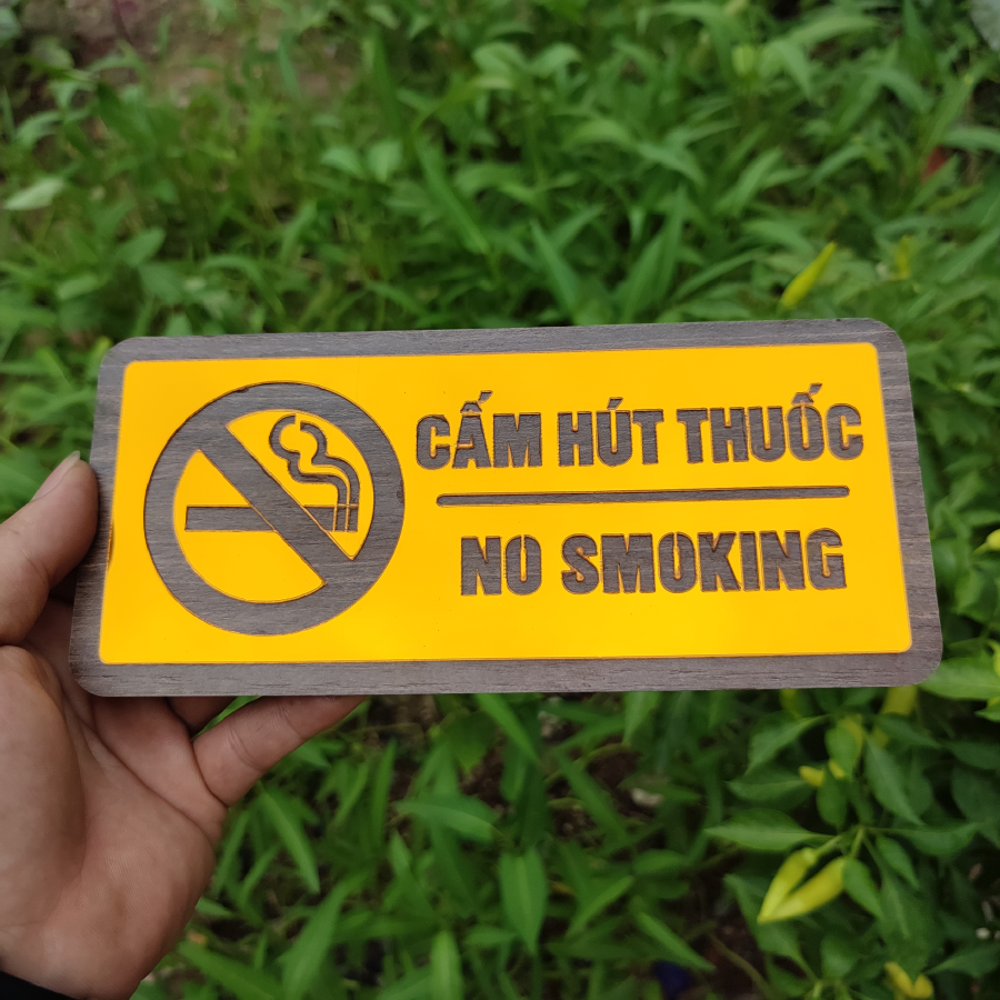 Biển Cấm Hút Thuốc (No Smoking) Gương Vàng DOHU34 - Sang Trọng, Hiện Đại