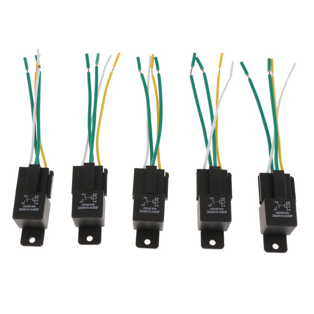 5Pcs 4Pin Relay Socket Harness Base w/ Wires 40A