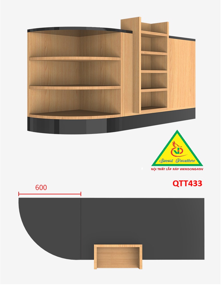 Quầy tính tiền, Bàn thu ngân cho cửa hàng tiện lợi, siêu thị mini QTT433 - NỘI THẤT LẮP RÁP VIENDONGADV