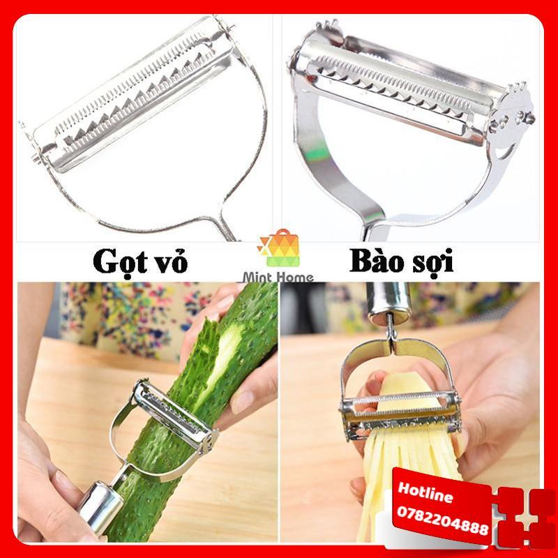 Nạo Rau Củ Quả, Gọt Trái Cây, Dụng Cụ Bào Sợi Thép Không Gỉ Inox 304 Cao Cấp Đa Năng 3 In 1 Tiện Lợi - Loại Tốt