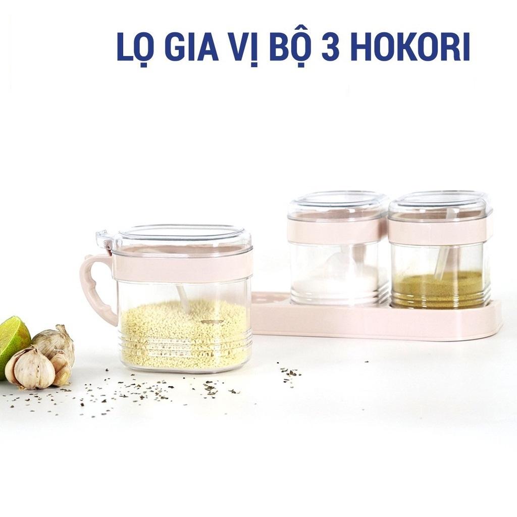 Bộ 3 lọ đựng gia vị Hokori có nắp đậy kèm thìa cao cấp nhựa PP dày dặn bền đẹp - Đồ gia dụng, dụng cụ nhà bếp thông minh